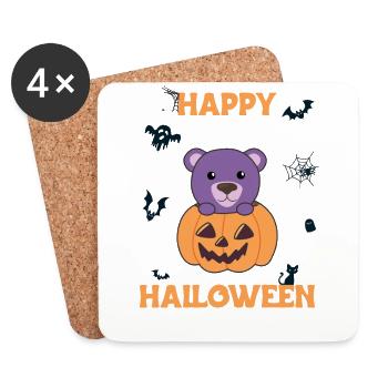 Bear in pumpkin cute bears Happy Halloween - Coasters (set of 4) - white - Front