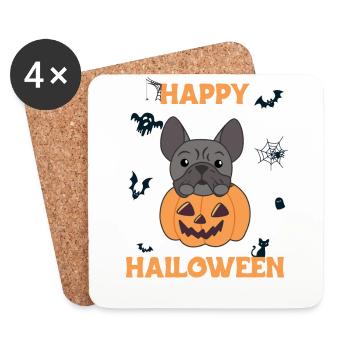 Français Bulldog Citrouille Chiens Mignons Joyeux Halloween - Dessous de verre (lot de 4) - blanc - Devant
