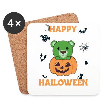 Bear in pumpkin cute bears Happy Halloween - Coasters (set of 4) - white - Front