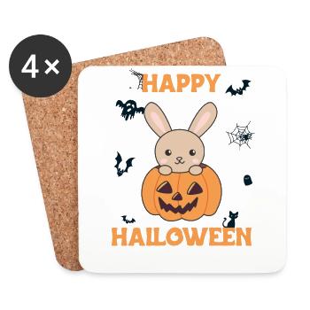 Rabbit in pumpkin cute bunnies Happy Halloween - Coasters (set of 4) - white - Front