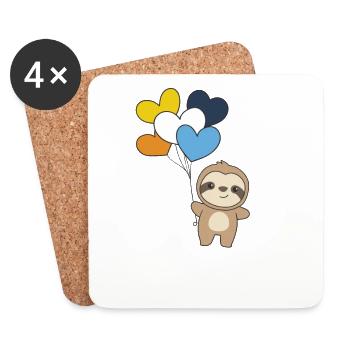 Aroace Flag Balloon Heart Pride LGBTQ Sloth - Coasters (set of 4) - white - Front