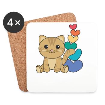 Regenbogen Herzen Pride LGBTQ süße tiere Katze - Untersetzer (4er-Set) - Weiß - Vorne
