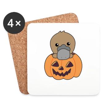 Platypus in pumpkin cute animals Happy Halloween - Coasters (set of 4) - white - Front
