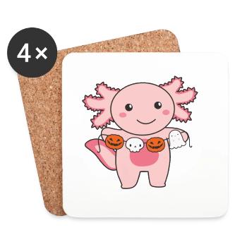 Axolotl Joyeux Halloween Citrouille Bat Costume - Dessous de verre (lot de 4) - blanc - Devant