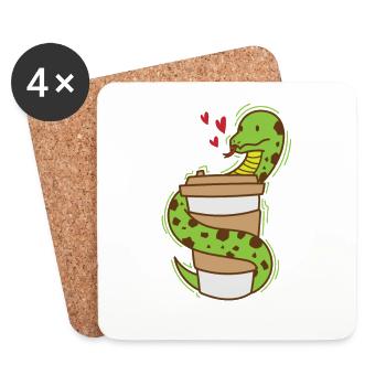 Snake loves coffee reptile animal zoo - Coasters (set of 4) - white - Front