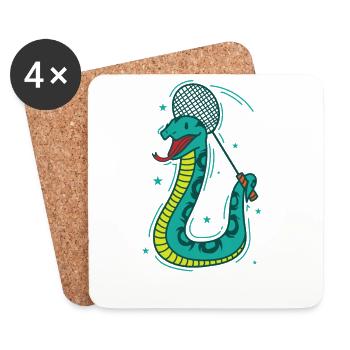 Snake Plays Badminton Reptile Animal Zoo - Coasters (set of 4) - white - Front