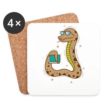 Bookworm Spectacled Snake Reptile Animal Zoo - Coasters (set of 4) - white - Front
