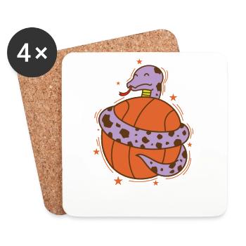Serpent avec Basketball Reptile Animal Zoo - Dessous de verre (lot de 4) - blanc - Devant