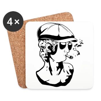 Beatnik Funny David Statue Smoking Greek S - Coasters (set of 4) - white - Front
