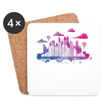 Skyline avec montgolfières Building City - Dessous de verre (lot de 4) - blanc - Devant