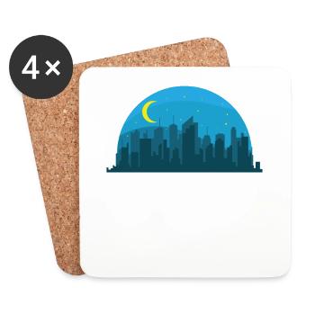 Skyline bei Nacht Gebäude Stadt Silhouette - Untersetzer (4er-Set) - Weiß - Vorne