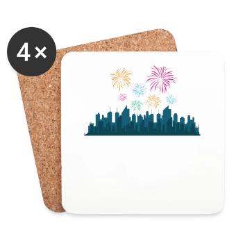 Skyline for New Year's Eve and New Year's Eve Building City - Coasters (set of 4) - white - Front