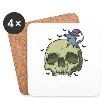 Halloween Bone Skull with Witch Mouse - Coasters (set of 4) - white - Front