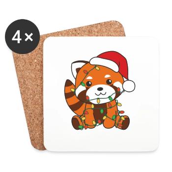 Panda roux Noël Animaux d’hiver Pandas rouges - Dessous de verre (lot de 4) - blanc - Devant