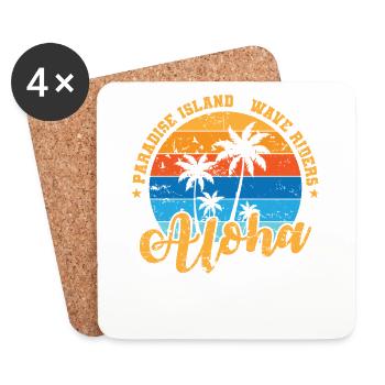 Aloha Paradise Island Wave Rides Surfing - Coasters (set of 4) - white - Front