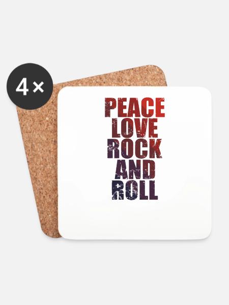Peace Love Rock and Roll Musikstil Gitarre - Untersetzer (4er-Set) - Weiß