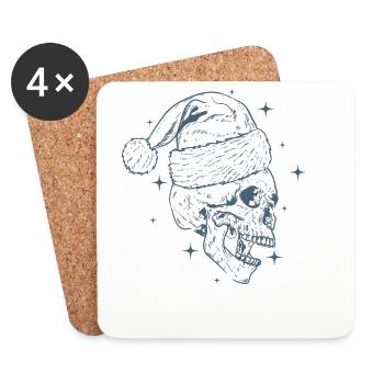 Crâne en os Noël avec casquette de Noël - Dessous de verre (lot de 4) - blanc - Devant