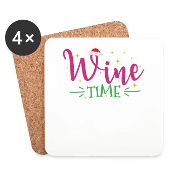 Wine Time Christmas Holiday X-mas - Coasters (set of 4) - white - Front