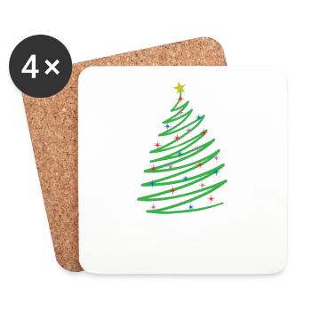One Line Christmas Tree Christmas Xmas - Coasters (set of 4) - white - Front