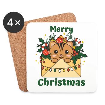 Katze Weihnachten Brief Winter Tiere Katzen - Untersetzer (4er-Set) - Weiß - Vorne