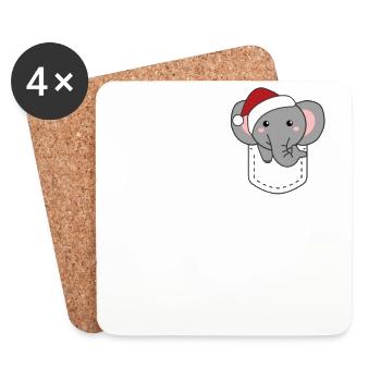 Fröhliche Weinachten süßer Elefant in Brusttasche - Untersetzer (4er-Set) - Weiß - Vorne