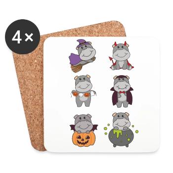 Hippo Halloween Devil Pumpkin Vampire Costume - Coasters (set of 4) - white - Front