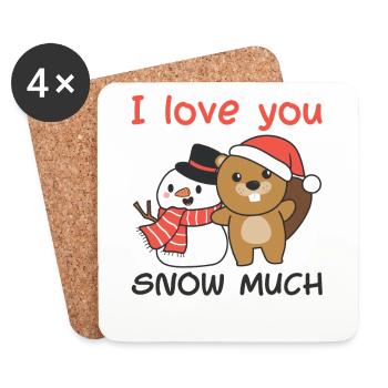 Biber Je t’aime neige beaucoup schneemann wortspiel - Dessous de verre (lot de 4) - blanc - Devant