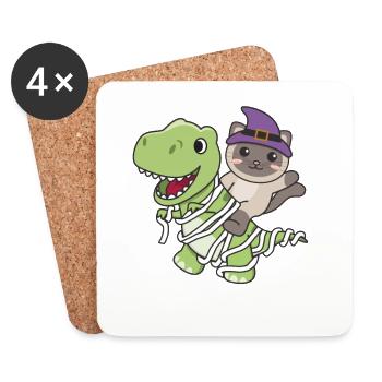 Chat Joyeux Halloween T-Rex Costume de maman - Dessous de verre (lot de 4) - blanc - Devant