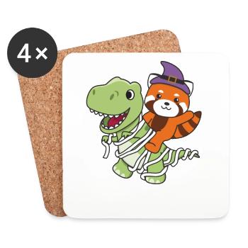 Panda Rouge Joyeux Halloween T-Rex Costume de Maman - Dessous de verre (lot de 4) - blanc - Devant