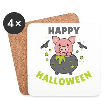 Cochon Joyeux Halloween Chaudron Chauve-souris - Dessous de verre (lot de 4) - blanc - Devant