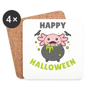 Axolotl Joyeux Halloween Chaudron Chauve-souris - Dessous de verre (lot de 4) - blanc - Devant