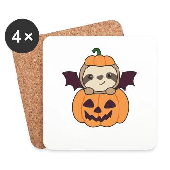 Paresseux Halloween Citrouille Bat Costume - Dessous de verre (lot de 4) - blanc - Devant