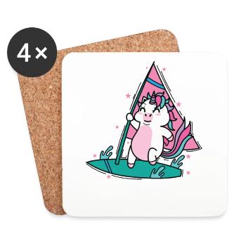 Licorne en surfant Créatures mythiques Sport - Dessous de verre (lot de 4) - blanc - Devant