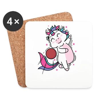 Unicorn plays with a ball mythical creature sport - Coasters (set of 4) - white - Front