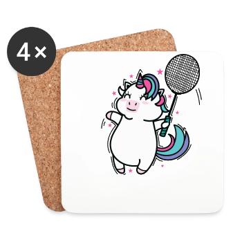 Unicorn plays badminton mythical creature sport - Coasters (set of 4) - white - Front