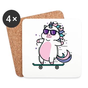 Unicorn Skating Mythical Creature Sport - Coasters (set of 4) - white - Front