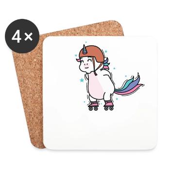 Licorne au sport de créature mythique du patin à roues alignées - Dessous de verre (lot de 4) - blanc - Devant