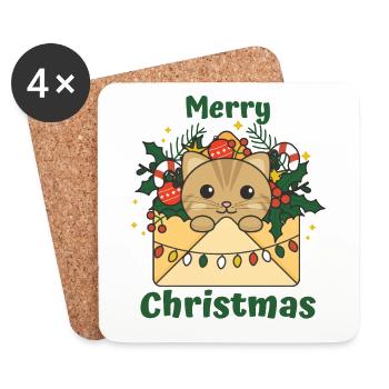 Katze Weihnachten Brief Winter Tiere Katzen - Untersetzer (4er-Set) - Weiß - Vorne