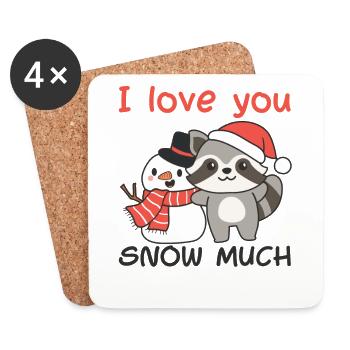 Raccoon I love you snow much snowman pun - Coasters (set of 4) - white - Front