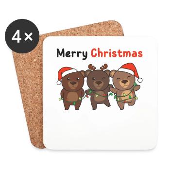 Ours Noël Animaux Ours Joyeux Noël - Dessous de verre (lot de 4) - blanc - Devant