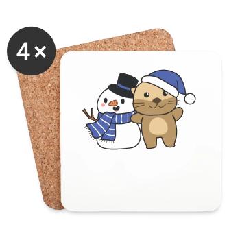 Otter with snowman in winter for Christmas - Coasters (set of 4) - white - Front