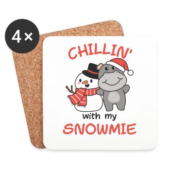 Hippo chillin avec mon bonhomme de neige - Dessous de verre (lot de 4) - blanc - Devant