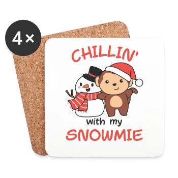 Monkey Chillin avec mon bonhomme de neige - Dessous de verre (lot de 4) - blanc - Devant