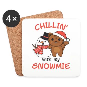 Chat chillin avec mon bonhomme de neige - Dessous de verre (lot de 4) - blanc - Devant