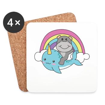 Narval hippopotame océan licorne arc-en-ciel kawaii - Dessous de verre (lot de 4) - blanc - Devant