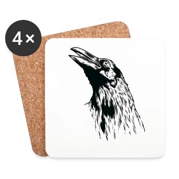 Raven's Head Crow Bird Environment and Nature - Coasters (set of 4) - white - Front