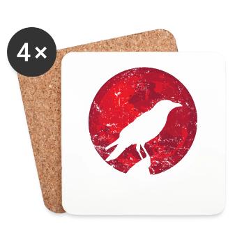 Raven in front of the moon Crow Bird Environment - Coasters (set of 4) - white - Front