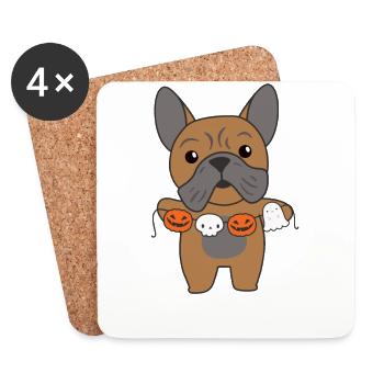 Français Bulldog Happy Halloween Dog Costume - Dessous de verre (lot de 4) - blanc - Devant