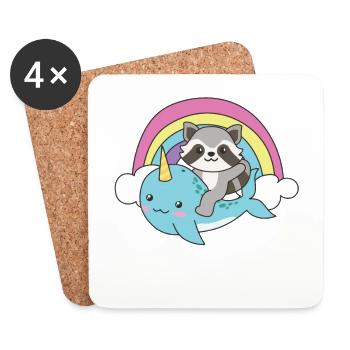 Narwal Waschbär ozean einhorn kawaii Regenbogen - Untersetzer (4er-Set) - Weiß - Vorne