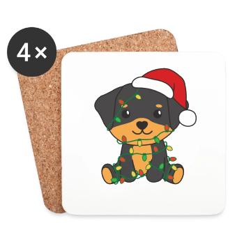 Rottweiler Christmas Winter Cute Dogs - Coasters (set of 4) - white - Front